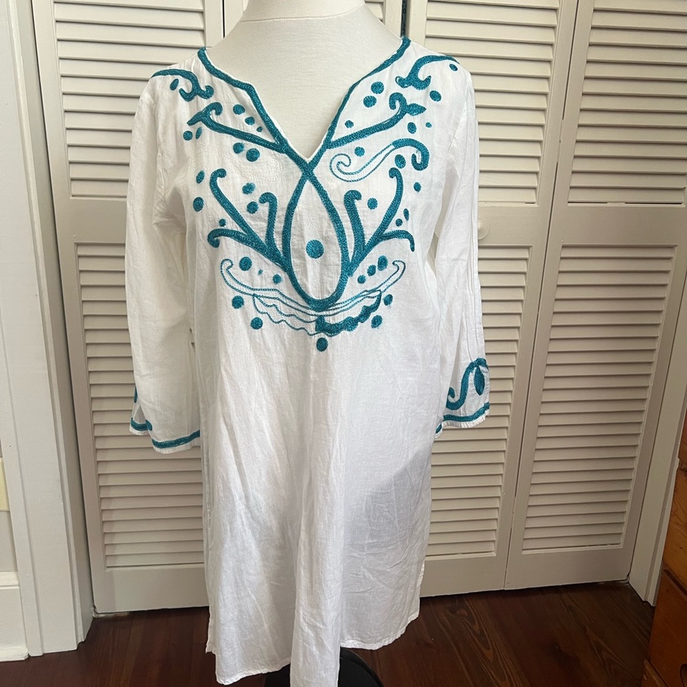 Dalin Long Sleeve beach cover-up Blue and White Size L